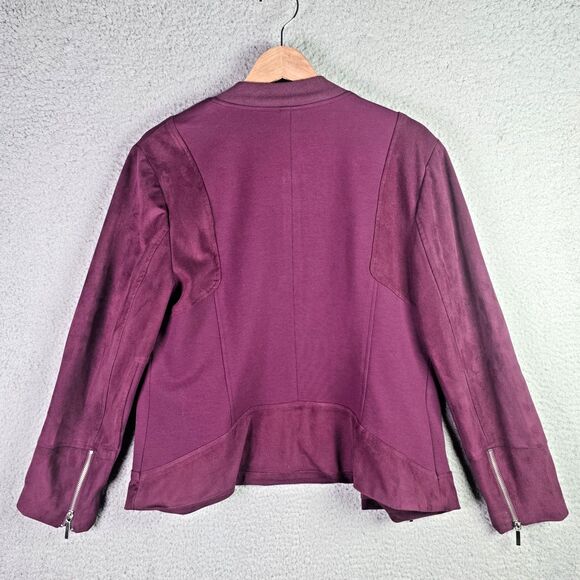 Chicos Purple Faux Suede Mixed Media Moto Jacket Size 2 Zip Pockets Lined - Picture 11 of 13